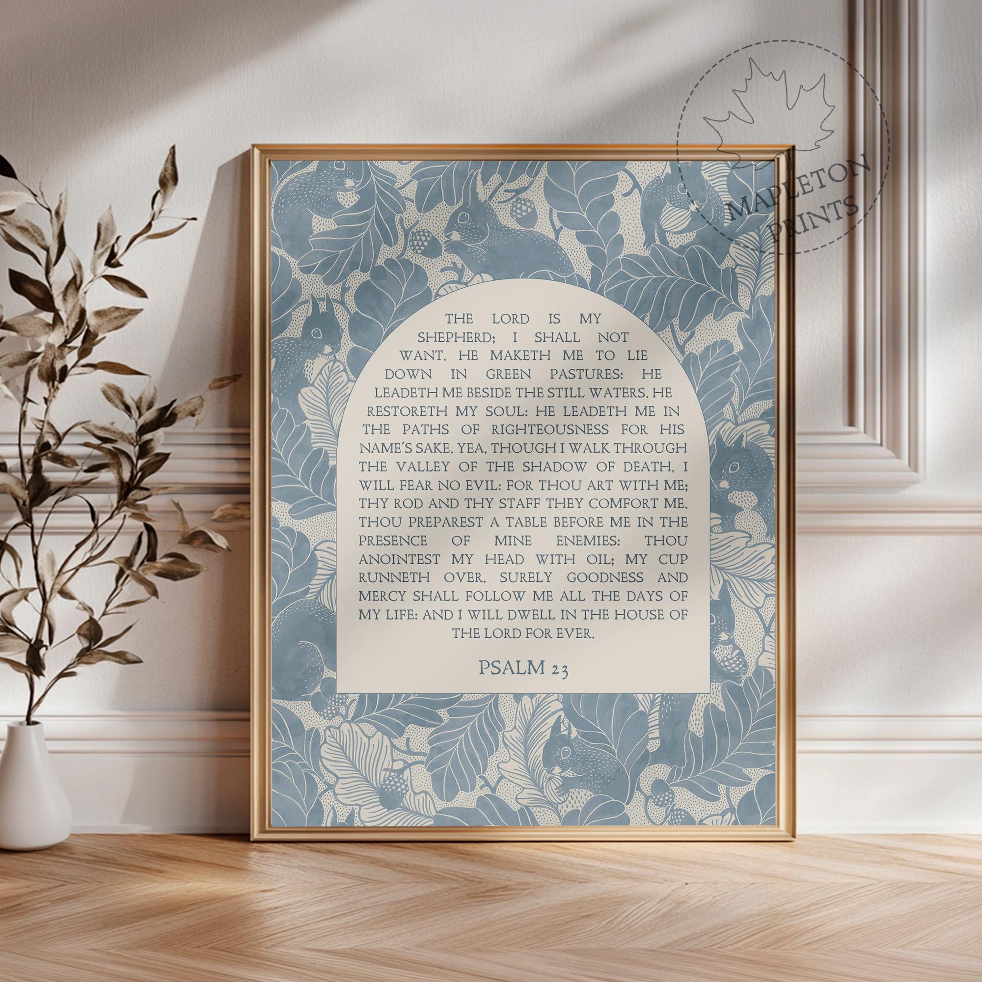 Psalm 23 Print, Printable Vintage KJV Bible Verse Wall Art, Digital ...
