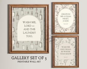 Laundry Room Bible Print Set Of 3, Printable Christian Wall Art, Digital Download