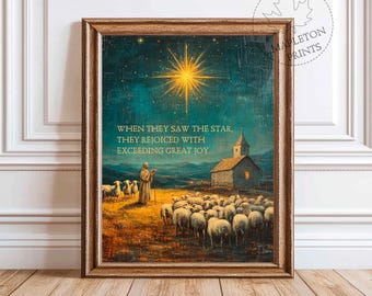 Matthew 2:10 Christmas Bible Verse Wall Art | Christmas Star Nativity Story | Christian Christmas Wall Art | Digital Print