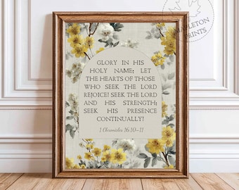 1 Chronicles 16 10 11 Bible Verse Print, Printable Christian Scripture Quote Wall Art, Rejoice Seek The Lord Home Decor, Digital Download