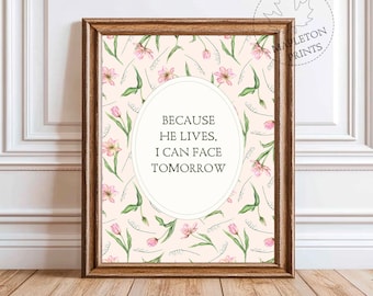 Inspirational Quote Print, Printable Easter Floral Wall Art, Digital Download