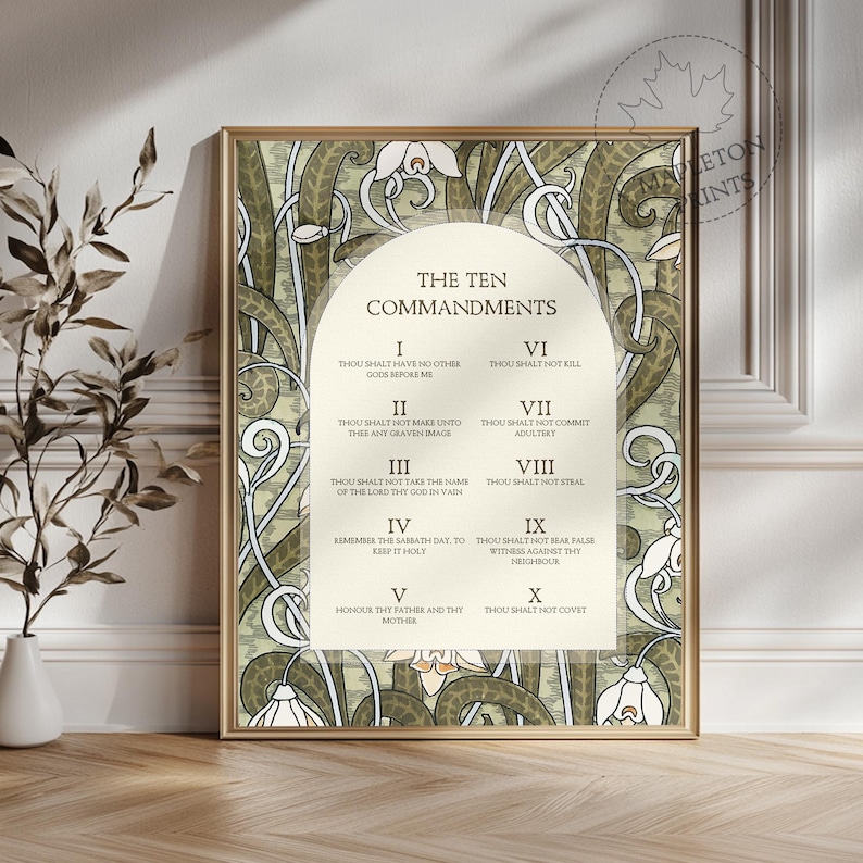 Ten Commandments Print, Printable Vintage Christian Wall Art, Digital ...