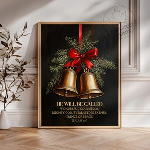 Impresión de Isaías 9:6, arte de pared con versículos bíblicos de Navidad, impresión de las Escrituras de Navidad, tarjeta de Jingle Bells, Él será llamado, impresión de cita navideña