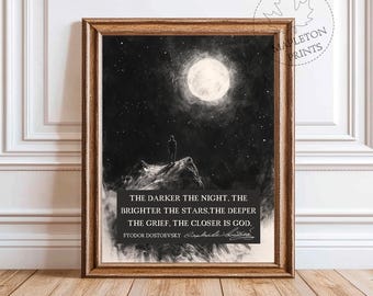 Inspirational Quote Print, Printable Dark Starry Night Wall Art, Digital Download