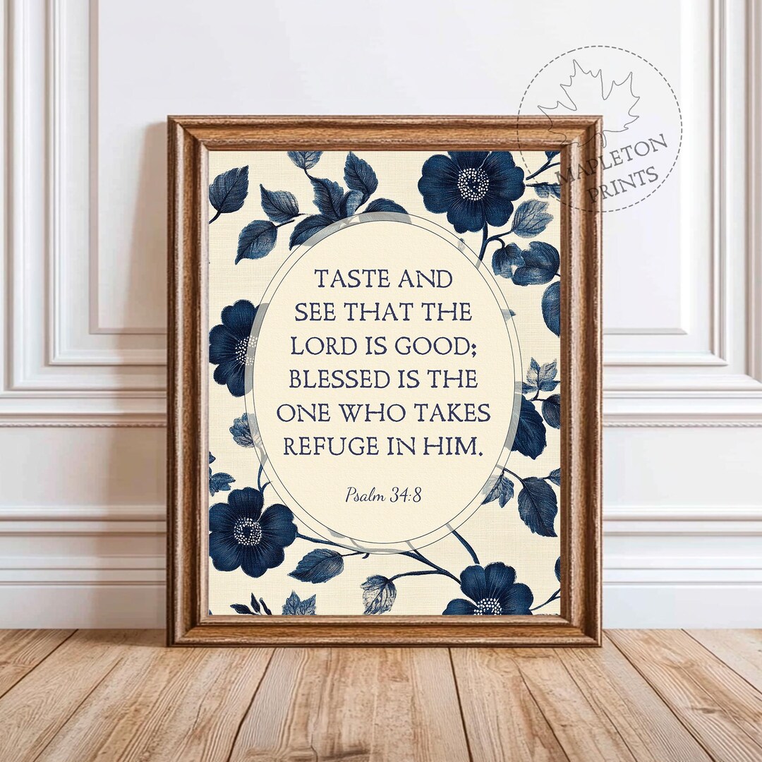 Psalm 34 8 Print, Printable Vintage Bible Verse Wall Art Scripture ...
