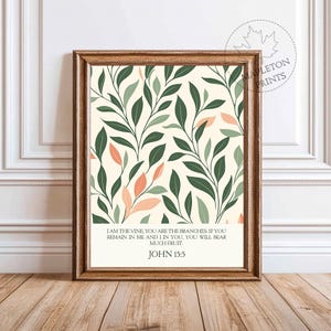 John 15 5 Bible Verse Print, Printable Christian Wall Art, Vine and Branches Scripture, Digital Download