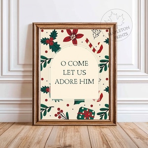O Come Let Us Adore Him Print, Printable Christmas Wall Art, Christian Holiday Poster, Digital Download