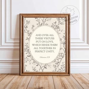 Colossians 3:14 Scripture Print, Printable Bible Verse Wall Art, Christian Love Poster, Digital Download