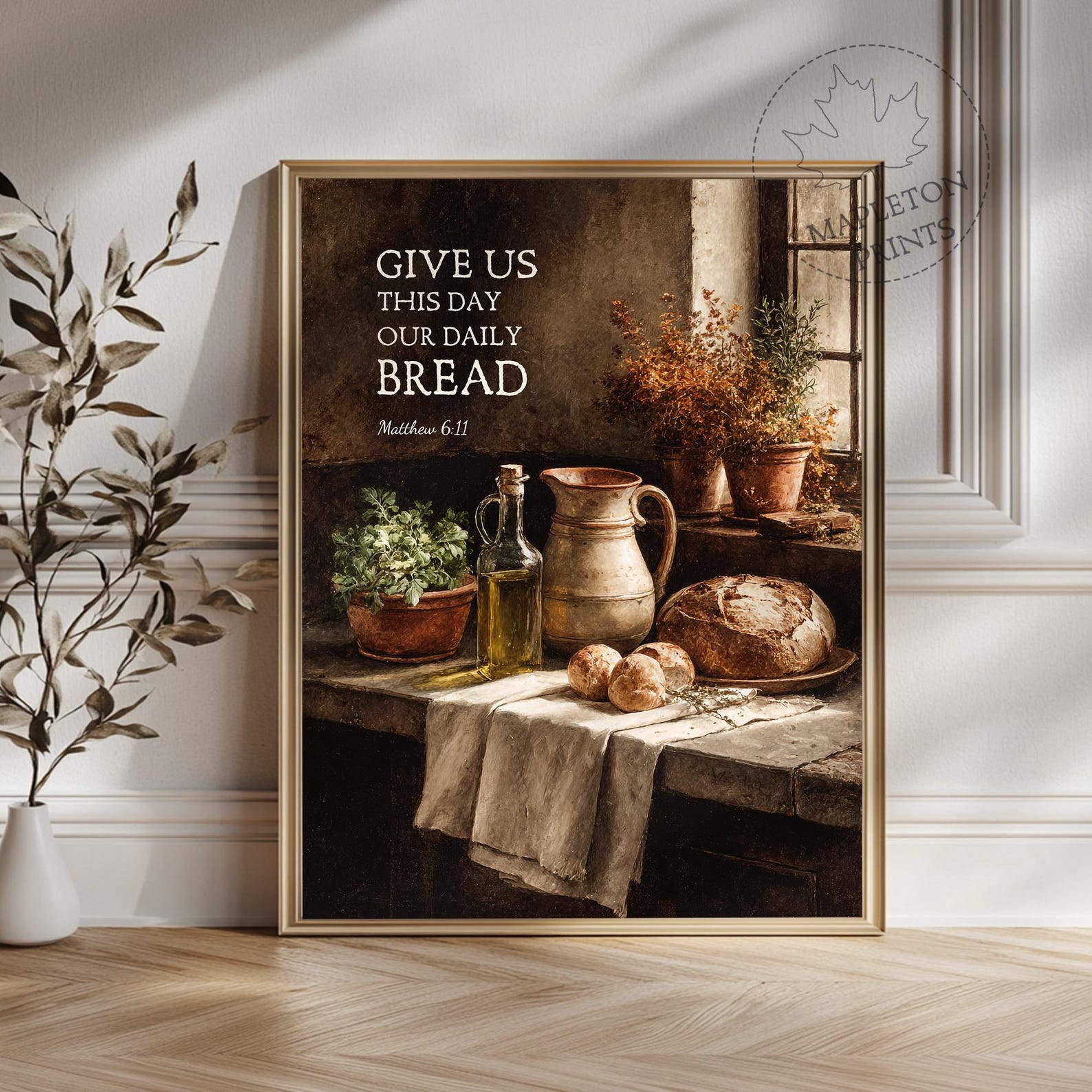 Matthew 6 11 Bible Verse Art, Printable Christian Kitchen Wall Decor ...