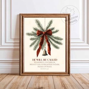Impresión de Isaías 9:6, arte de pared con versículos bíblicos de Navidad, impresión de las Escrituras de Navidad, tarjeta de Jingle Bells, Él será llamado, impresión de cita navideña