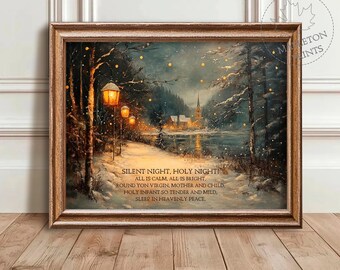 Vintage Christmas Carol Print: Snowy Church Landscape (Digital Download)