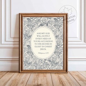 Philippians 4:19 Printable Bible Verse Wall Art, Scripture Floral Print, Christian Poster, Digital Download