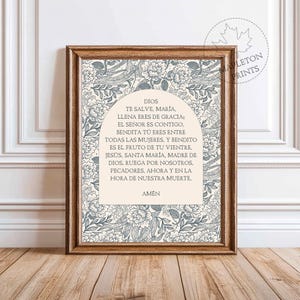 Hail Mary Prayer in Spanish, Printable Catholic Wall Art, Dios Te Salve María Print, Digital Download