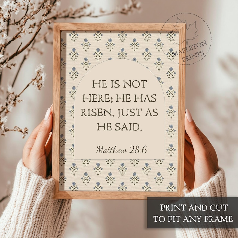 Bible Verse Printable Wall Art, Matthew 28:6 Resurrection Scripture ...