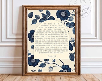 Psalm 23 Bible Verse Print, Printable Christian Scripture Wall Art, The Lord Is My Shepherd Home Decor, Digital Download