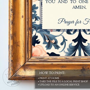 Puede incluir: Un marco dorado con fondo blanco y un patr&oacute;n floral azul y rosa. El texto "YOU AND TO ONE AMEN. Prayer for F" es visible en el marco. El texto "HOW TO PRINT: PRINT AT HOME TAKE THE FILE TO A LOCAL PRINT SHOP UPLOAD TO AN ONLINE SERVICE" es visible debajo del marco.