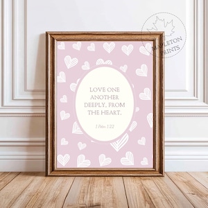 1 Peter 1:22 Print, Printable Love Bible Verse Wall Art, Pink Christian Scripture Poster, Digital Download