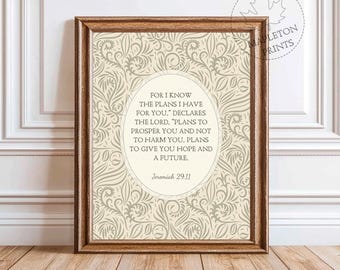 Jeremiah 29:11 Bible Verse, Printable Scripture Wall Art, Christian Encouragement Print, Digital Download