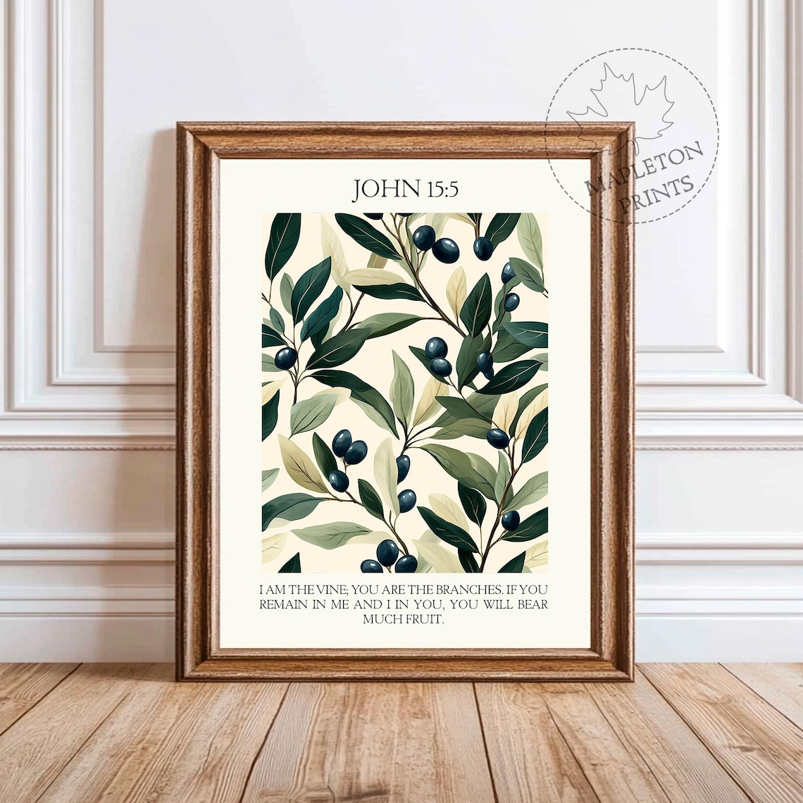 John 15 5 Print Printable Bible Verse Botanical Wall Art Digital 