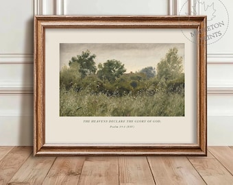 Psalm 19 1 Bible Verse Print, Printable Christian Scripture Wall Art, Neutral Farmhouse Decor, Digital Download