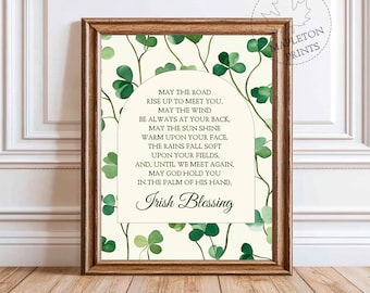 Irish Blessing Print, Printable St Patricks Day Shamrock Wall Art, Digital Download