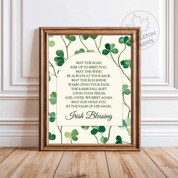 Irish Blessing Print, Printable St Patricks Day Shamrock Wall Art, Digital Download