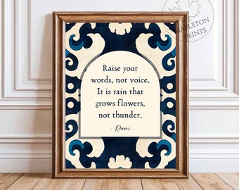 Rumi Quote Print: Inspirational Wall Art, Raise Your Words (Digital Download)