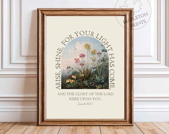Isaiah 60:1 Scripture Art, Printable Bible Verse Wall Art, Christian Print, Digital Download