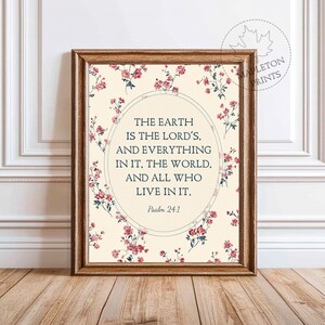 Psalm 24 1 Scripture Print, Printable Bible Verse Wall Art, Psalm Poster, Digital Download