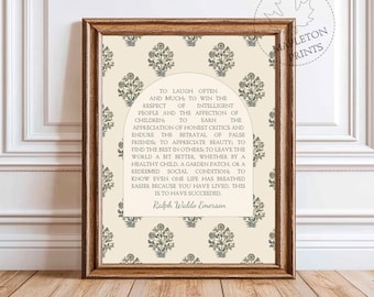 Emerson Success Quote Print, Printable Motivational Wall Art, Ralph Waldo Emerson Poster, Digital Download