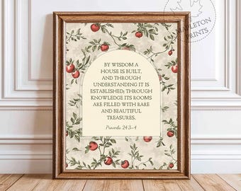 Proverbs 24:3-4 Wall Art, Printable Bible Verse Print, Christian Home Wisdom Poster, Digital Download