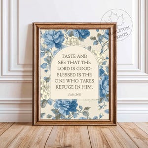 Psalm 34 8 Wall Art, Printable Bible Verse Print, Christian Scripture Poster, Digital Download