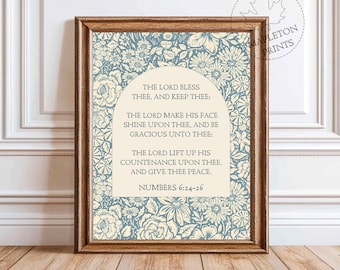 Bible Blessing Print, Printable Numbers 6 24 26 Floral Wall Art, Digital Download
