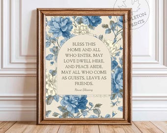Bless This Home Printable, Christian House Blessing Wall Art, Entryway Floral Poster, Digital Download