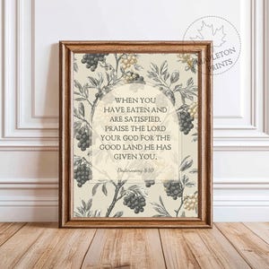 Deuteronomy 8 10 Bible Verse, Printable Scripture Wall Art, Christian Blessing Print, Digital Download