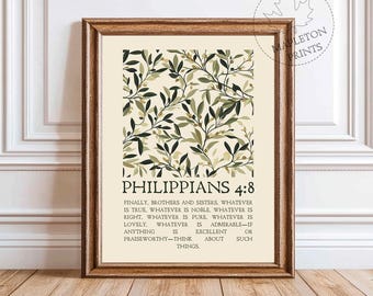 Christian Wall Art | Philippians 4:8 Bible Verse Wall Print | Printable Modern Floral Scripture Wall Art | Whatever is True Wall Art