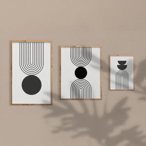 Abstract Geometric Wall Art, Black and White Mid Century Modern ...