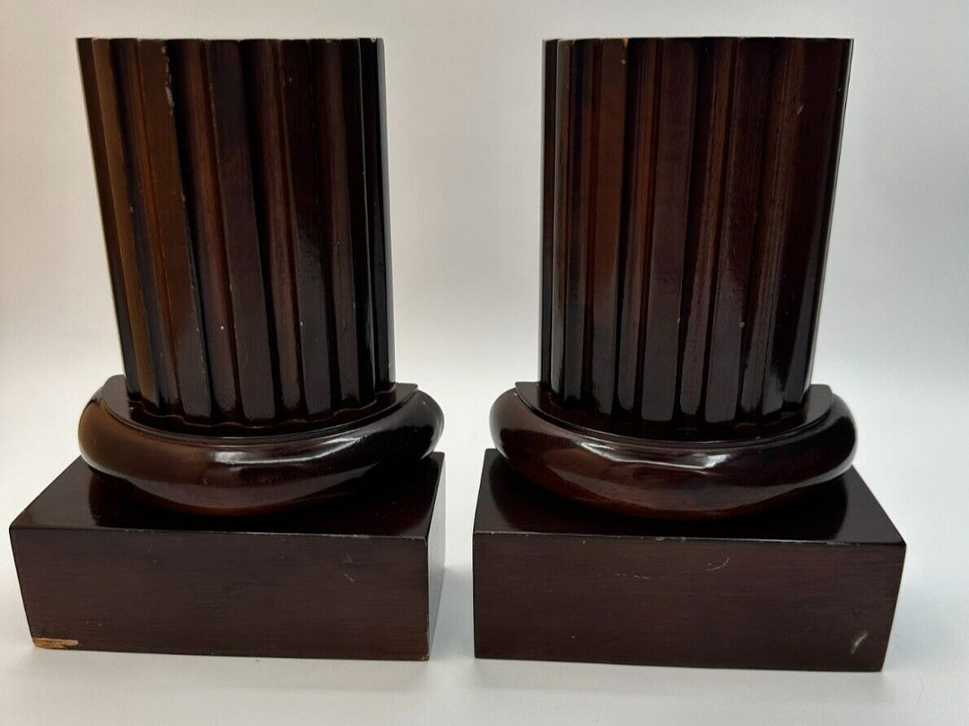 Bombay Co Column Bookends Neoclassical Pillar Column Shaped Carved