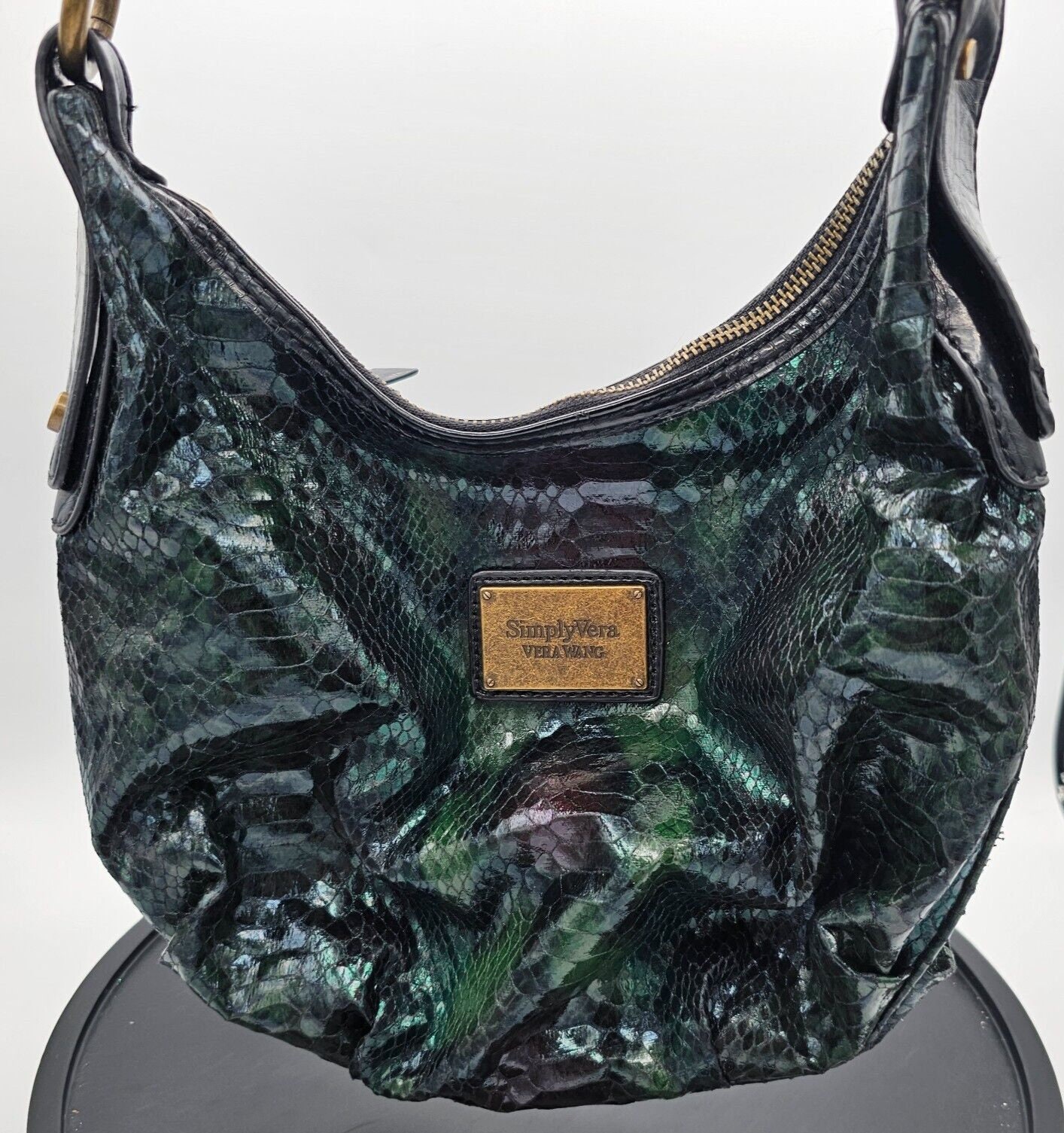 Simply Vera Vera Wang Faux Leather Green Shimmer Snakeskin Hobo Handbag 