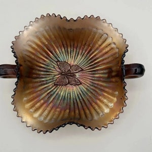 Fenton Carnival Glass Iridescent Purple Butterfly Candy Dish