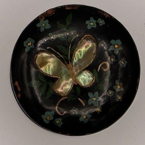Trinket Box - Ebonized Wood with Butterfly Mother of Pearl Inlay Vintage