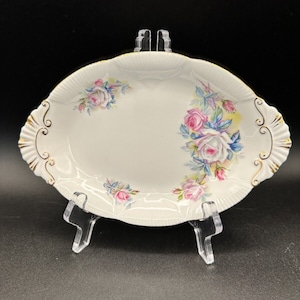 Royal Albert Fine Bone China Porcelain Oval Tray Floral Gold Trim England VTG