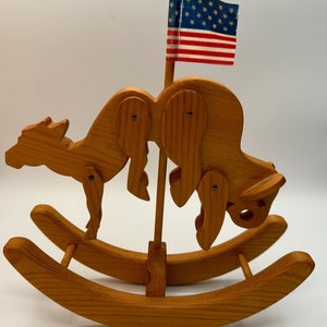 Handmade Political Satire Wooden American  Rocking Elephant and Donkey
