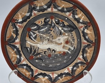 Tonala Mexican Hand Painted Pottery Plate White Deer 7.5 inch