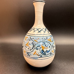Ornamental Vase Blue and Gold Hand painted artistic ceramic from Firenze, Italy