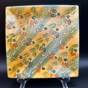 Terre è Provence France Hand Painted Terracotta Textured Square 8&quot; Plate