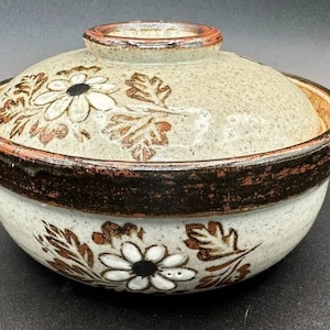 Otagiri Steinzeug bedeckt Dish Handgemaltes Blumenmuster Vintage