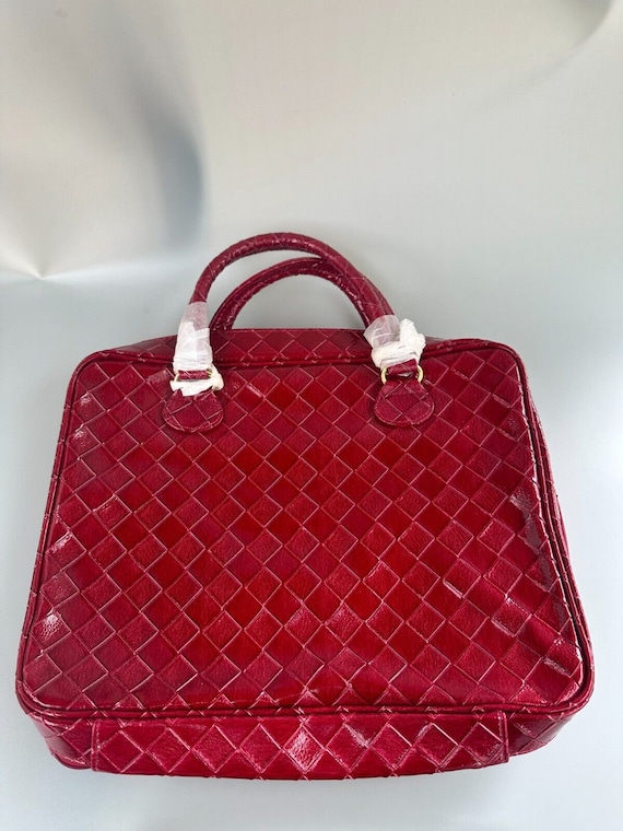 Estee Lauder Red Woven Makeup Bag  Purse Handbag … - image 3