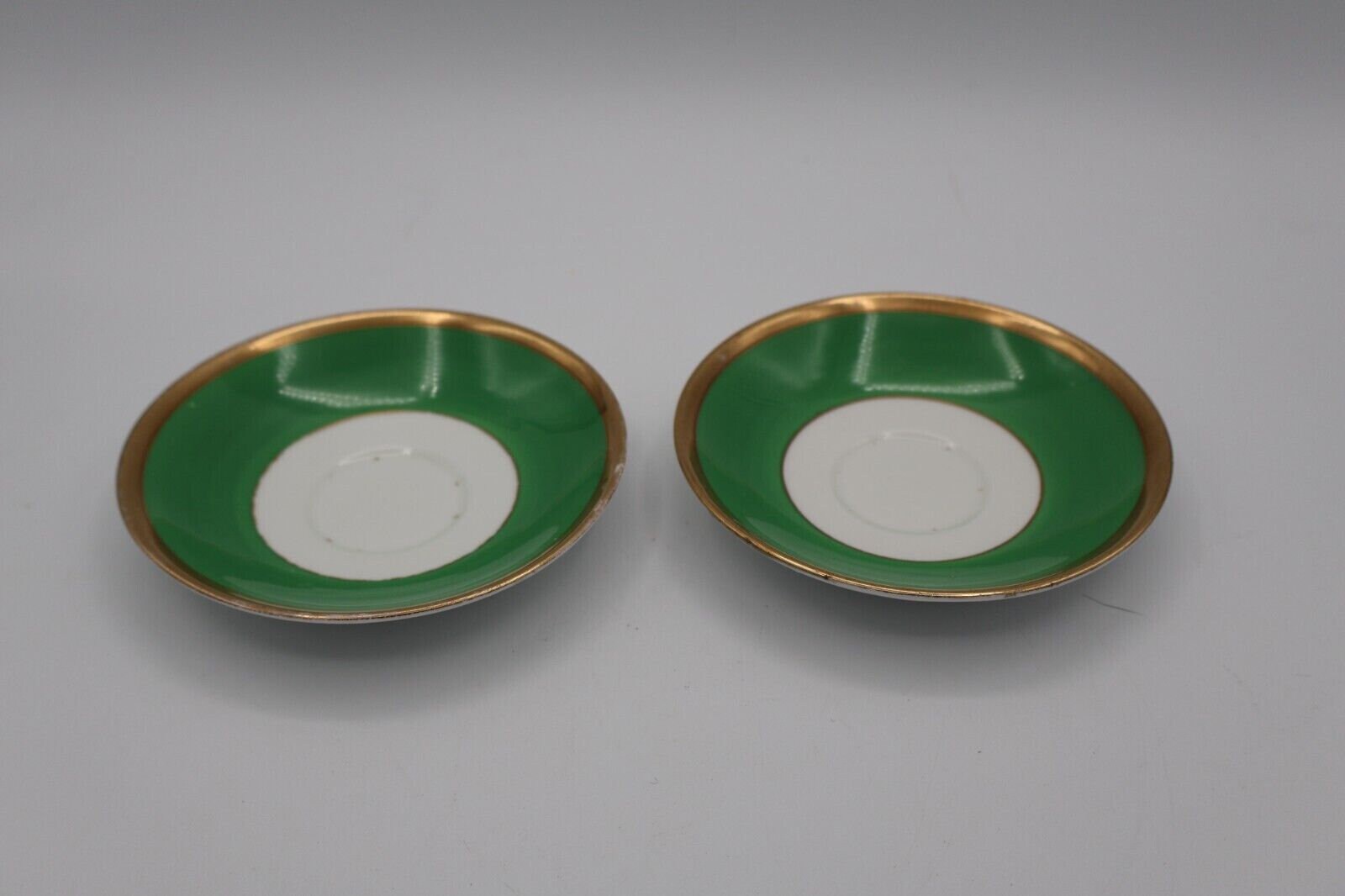 Royal Albert Crown China 2 Saucers Green White Gold