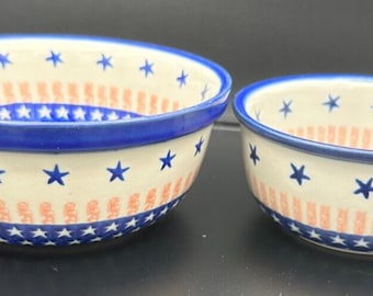 2 Polish Handmade Patriotic Star Bowls by Ceramika Artystyczna Bolesławiec